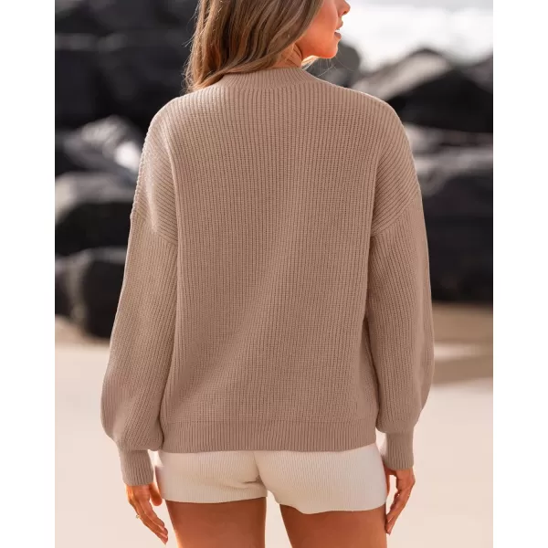 BTFBM Womens Casual Long Sleeve Pullover Sweaters Crew Neck Oversized Ribbed Knit 2024 Fall Winter Sweater Jumper TopsSolid Light Khaki