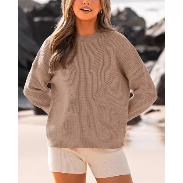 BTFBM Womens Casual Long Sleeve Pullover Sweaters Crew Neck Oversized Ribbed Knit 2024 Fall Winter Sweater Jumper TopsSolid Light Khaki