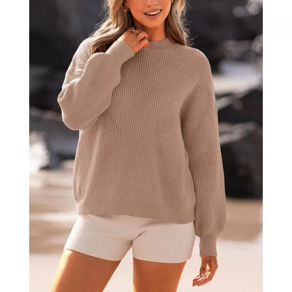 BTFBM Womens Casual Long Sleeve Pullover Sweaters Crew Neck Oversized Ribbed Knit 2024 Fall Winter Sweater Jumper TopsSolid Light Khaki