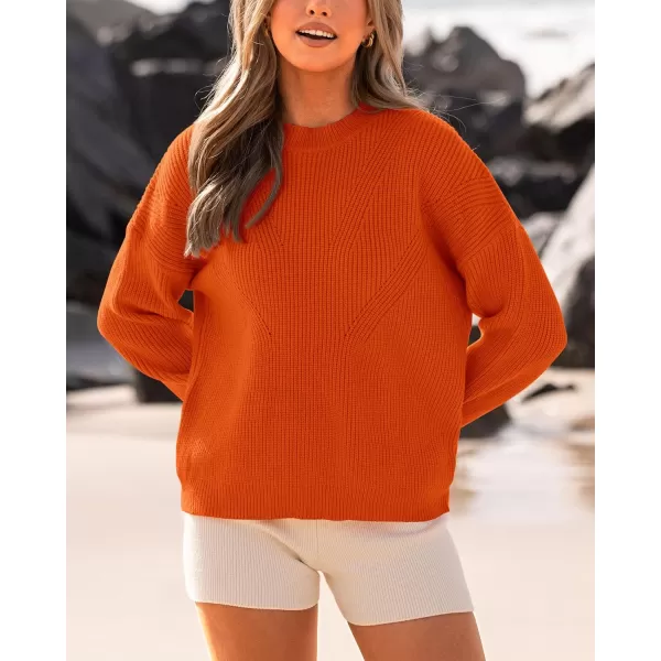 BTFBM Womens Casual Long Sleeve Pullover Sweaters Crew Neck Oversized Ribbed Knit 2024 Fall Winter Sweater Jumper TopsSolid Orange