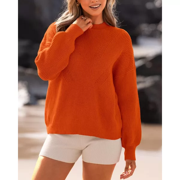 BTFBM Womens Casual Long Sleeve Pullover Sweaters Crew Neck Oversized Ribbed Knit 2024 Fall Winter Sweater Jumper TopsSolid Orange