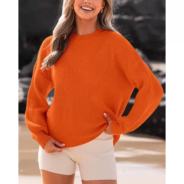 BTFBM Womens Casual Long Sleeve Pullover Sweaters Crew Neck Oversized Ribbed Knit 2024 Fall Winter Sweater Jumper TopsSolid Orange