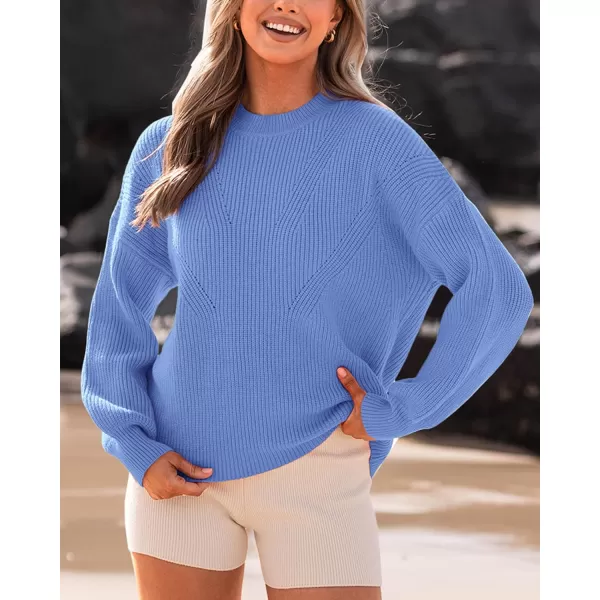 BTFBM Womens Casual Long Sleeve Pullover Sweaters Crew Neck Oversized Ribbed Knit 2024 Fall Winter Sweater Jumper TopsSolid Sky Blue