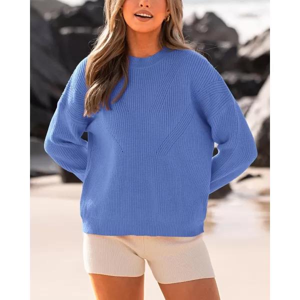 BTFBM Womens Casual Long Sleeve Pullover Sweaters Crew Neck Oversized Ribbed Knit 2024 Fall Winter Sweater Jumper TopsSolid Sky Blue
