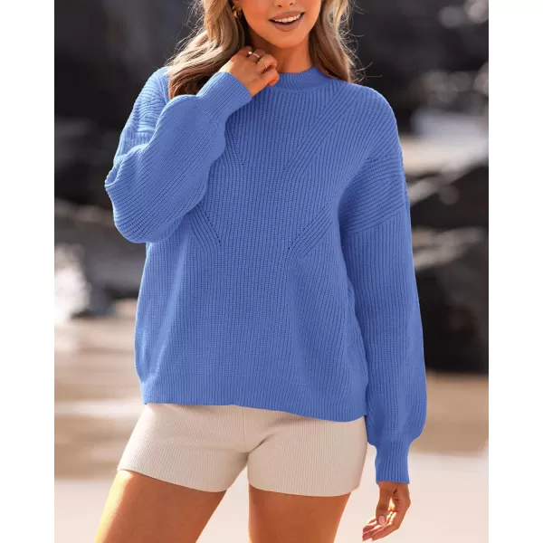 BTFBM Womens Casual Long Sleeve Pullover Sweaters Crew Neck Oversized Ribbed Knit 2024 Fall Winter Sweater Jumper TopsSolid Sky Blue