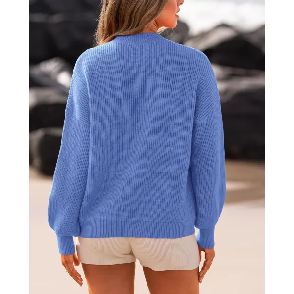 BTFBM Womens Casual Long Sleeve Pullover Sweaters Crew Neck Oversized Ribbed Knit 2024 Fall Winter Sweater Jumper TopsSolid Sky Blue