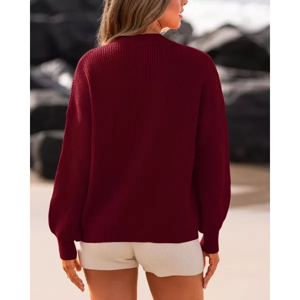 BTFBM Womens Casual Long Sleeve Pullover Sweaters Crew Neck Oversized Ribbed Knit 2024 Fall Winter Sweater Jumper TopsSolid Wine Red
