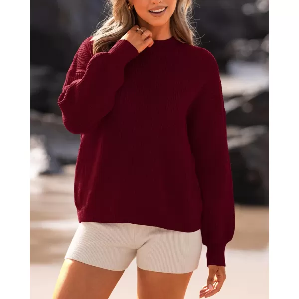 BTFBM Womens Casual Long Sleeve Pullover Sweaters Crew Neck Oversized Ribbed Knit 2024 Fall Winter Sweater Jumper TopsSolid Wine Red