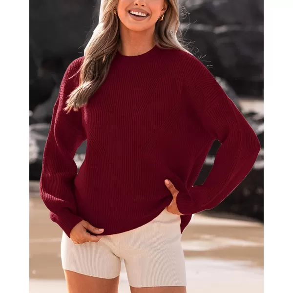 BTFBM Womens Casual Long Sleeve Pullover Sweaters Crew Neck Oversized Ribbed Knit 2024 Fall Winter Sweater Jumper TopsSolid Wine Red