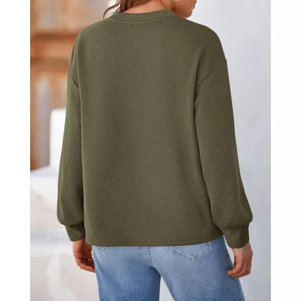 BTFBM Womens Casual Textured Sweatshirts 2024 Fall Winter Long Sleeve Drop Shoulder Crew Neck Pullover Tops with PocketArmy Green