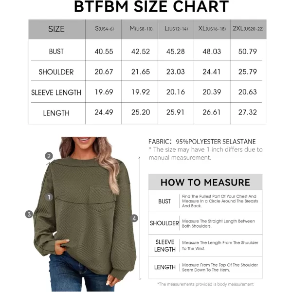 BTFBM Womens Casual Textured Sweatshirts 2024 Fall Winter Long Sleeve Drop Shoulder Crew Neck Pullover Tops with PocketArmy Green
