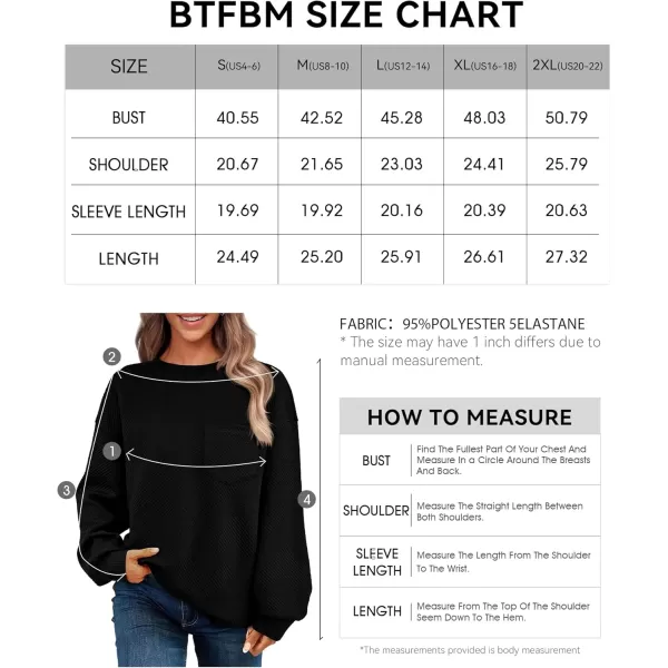BTFBM Womens Casual Textured Sweatshirts 2024 Fall Winter Long Sleeve Drop Shoulder Crew Neck Pullover Tops with PocketBlack