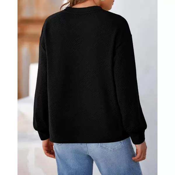 BTFBM Womens Casual Textured Sweatshirts 2024 Fall Winter Long Sleeve Drop Shoulder Crew Neck Pullover Tops with PocketBlack
