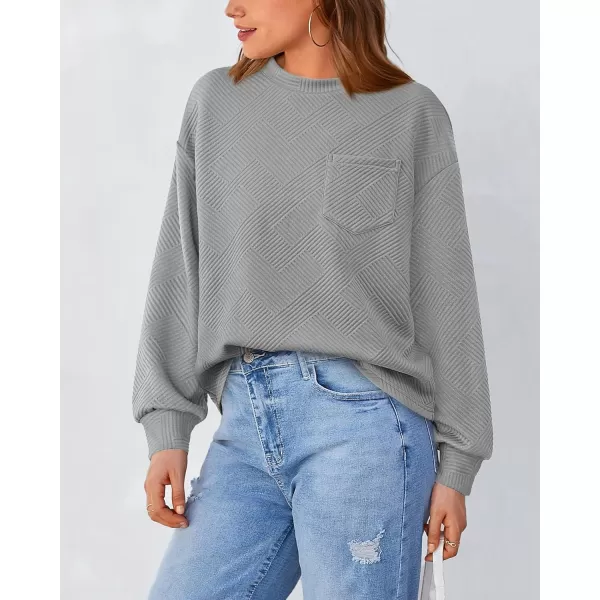 BTFBM Womens Casual Textured Sweatshirts 2024 Fall Winter Long Sleeve Drop Shoulder Crew Neck Pullover Tops with PocketGrey