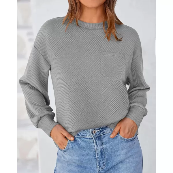 BTFBM Womens Casual Textured Sweatshirts 2024 Fall Winter Long Sleeve Drop Shoulder Crew Neck Pullover Tops with PocketGrey