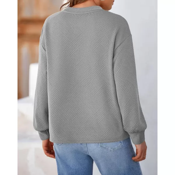 BTFBM Womens Casual Textured Sweatshirts 2024 Fall Winter Long Sleeve Drop Shoulder Crew Neck Pullover Tops with PocketGrey
