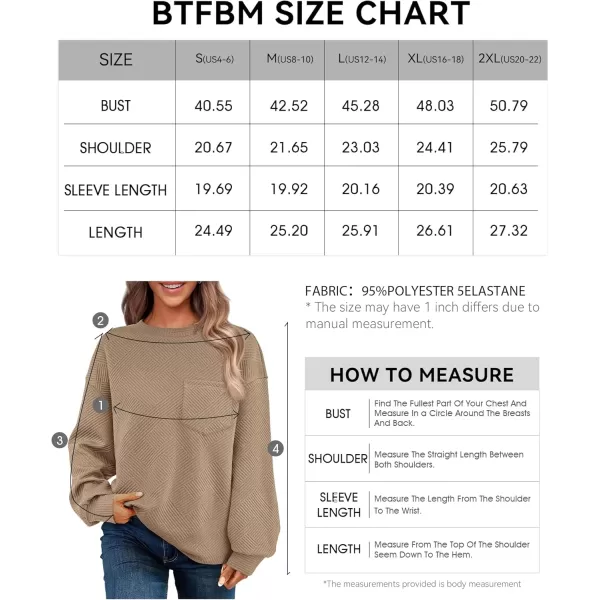 BTFBM Womens Casual Textured Sweatshirts 2024 Fall Winter Long Sleeve Drop Shoulder Crew Neck Pullover Tops with PocketKhaki