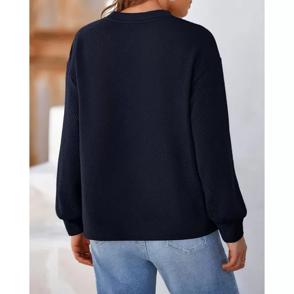 BTFBM Womens Casual Textured Sweatshirts 2024 Fall Winter Long Sleeve Drop Shoulder Crew Neck Pullover Tops with PocketNavy
