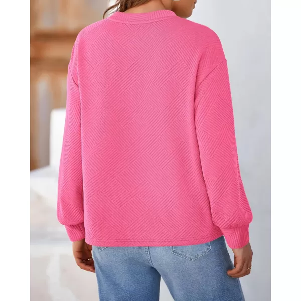 BTFBM Womens Casual Textured Sweatshirts 2024 Fall Winter Long Sleeve Drop Shoulder Crew Neck Pullover Tops with PocketRose Red