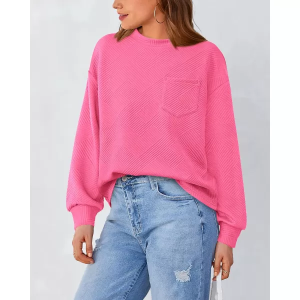BTFBM Womens Casual Textured Sweatshirts 2024 Fall Winter Long Sleeve Drop Shoulder Crew Neck Pullover Tops with PocketRose Red