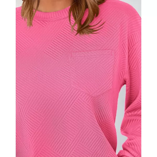 BTFBM Womens Casual Textured Sweatshirts 2024 Fall Winter Long Sleeve Drop Shoulder Crew Neck Pullover Tops with PocketRose Red