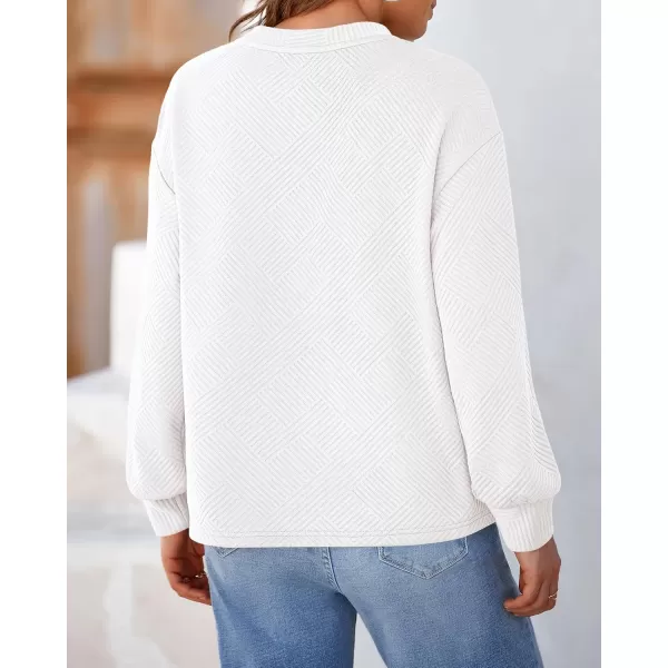 BTFBM Womens Casual Textured Sweatshirts 2024 Fall Winter Long Sleeve Drop Shoulder Crew Neck Pullover Tops with PocketWhite
