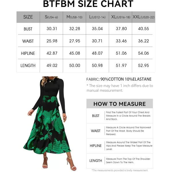 BTFBM Womens Fall Fashion 2024 Floral Maxi Dress Casual Crewneck Long Sleeve Ruffle Flowy Cocktail Wedding Guest DressesBig Floral Green