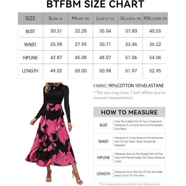 BTFBM Womens Fall Fashion 2024 Floral Maxi Dress Casual Crewneck Long Sleeve Ruffle Flowy Cocktail Wedding Guest DressesBig Floral Rose Red