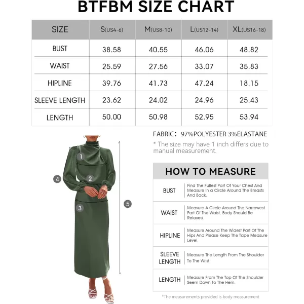 BTFBM Womens Mock Neck Satin Dress Elegant Long Sleeve Elastic High Waist Formal Wedding Cocktail Party Maxi DressesSolid Army Green