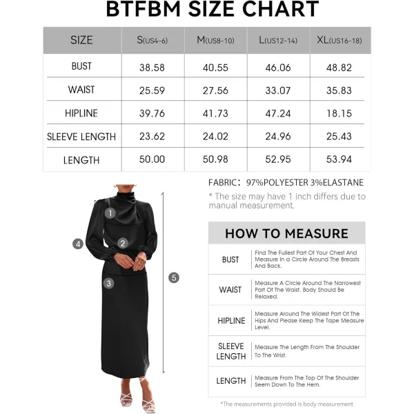 BTFBM Womens Mock Neck Satin Dress Elegant Long Sleeve Elastic High Waist Formal Wedding Cocktail Party Maxi DressesSolid Black