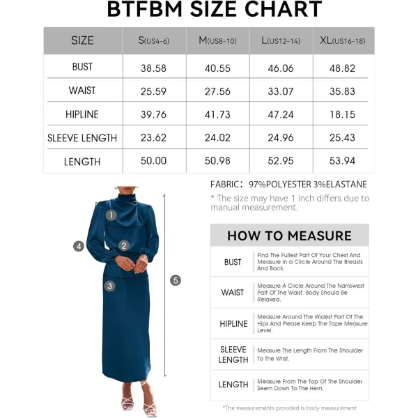 BTFBM Womens Mock Neck Satin Dress Elegant Long Sleeve Elastic High Waist Formal Wedding Cocktail Party Maxi DressesSolid Dark Blue