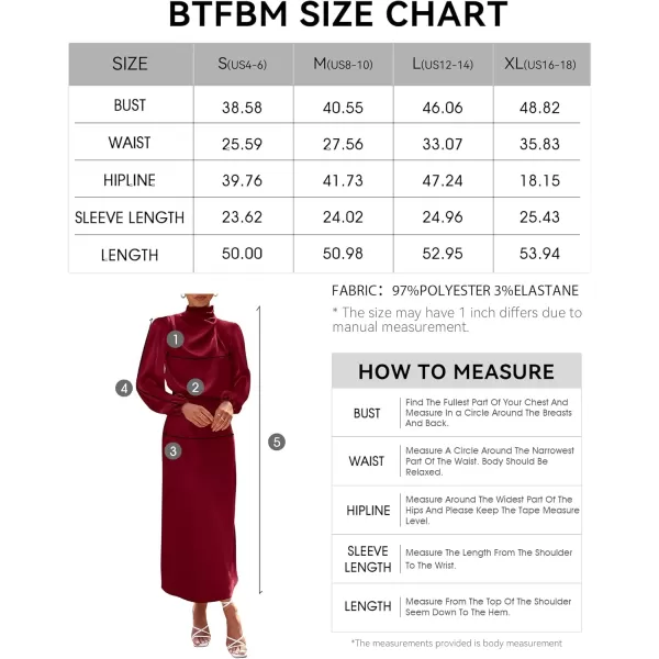 BTFBM Womens Mock Neck Satin Dress Elegant Long Sleeve Elastic High Waist Formal Wedding Cocktail Party Maxi DressesSolid Deep Red