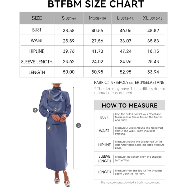 BTFBM Womens Mock Neck Satin Dress Elegant Long Sleeve Elastic High Waist Formal Wedding Cocktail Party Maxi DressesSolid Grey Blue
