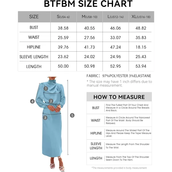 BTFBM Womens Mock Neck Satin Dress Elegant Long Sleeve Elastic High Waist Formal Wedding Cocktail Party Maxi DressesSolid Light Blue