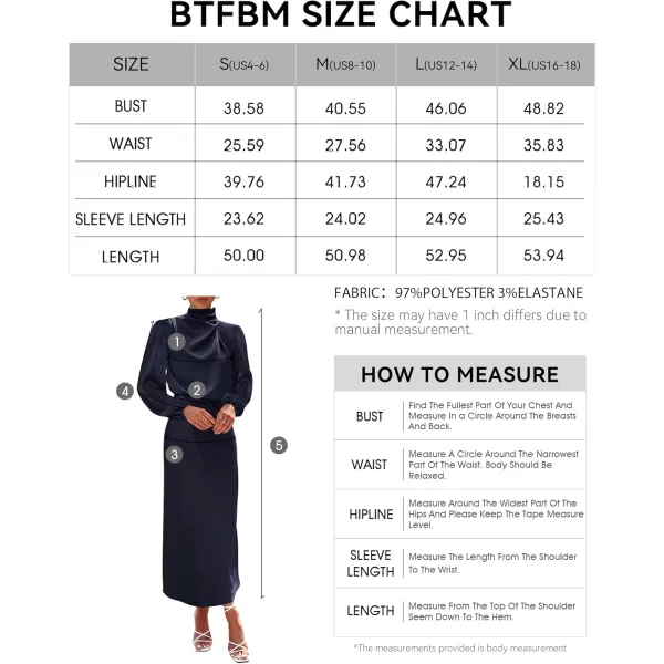 BTFBM Womens Mock Neck Satin Dress Elegant Long Sleeve Elastic High Waist Formal Wedding Cocktail Party Maxi DressesSolid Navy