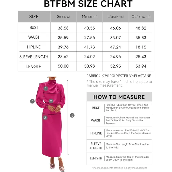 BTFBM Womens Mock Neck Satin Dress Elegant Long Sleeve Elastic High Waist Formal Wedding Cocktail Party Maxi DressesSolid Rose Red