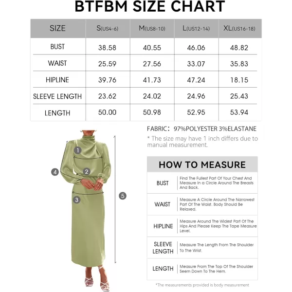 BTFBM Womens Mock Neck Satin Dress Elegant Long Sleeve Elastic High Waist Formal Wedding Cocktail Party Maxi DressesSolid Tender Green