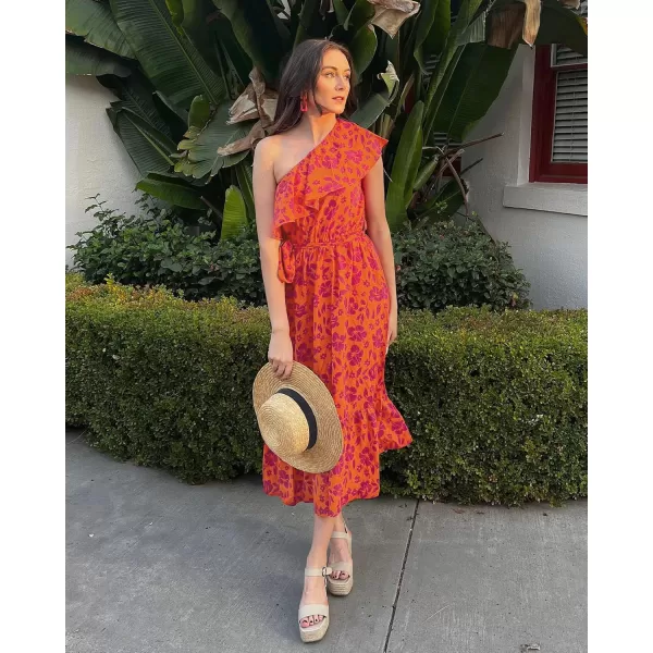 BTFBM Womens One Shoulder Maxi Dress Sleeveless Casual Summer Layered Ruffle Boho Floral Print Party Beach ALine DressesFloral Orange Purple