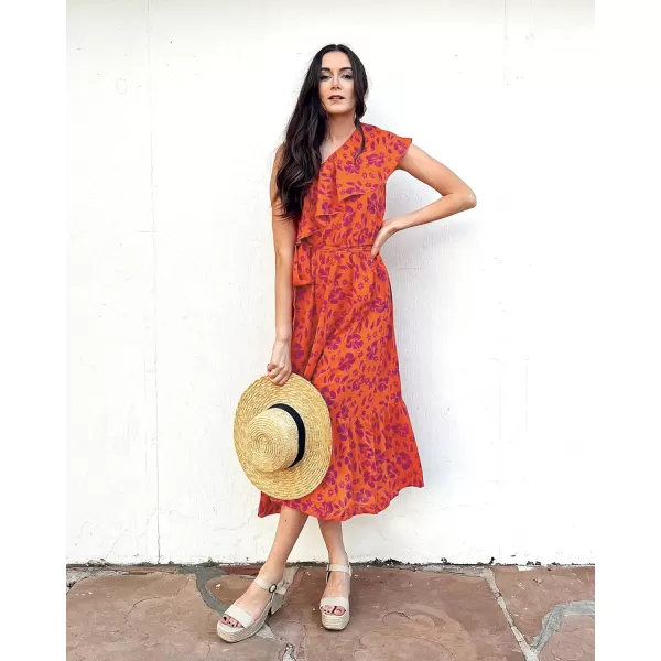 BTFBM Womens One Shoulder Maxi Dress Sleeveless Casual Summer Layered Ruffle Boho Floral Print Party Beach ALine DressesFloral Orange Purple