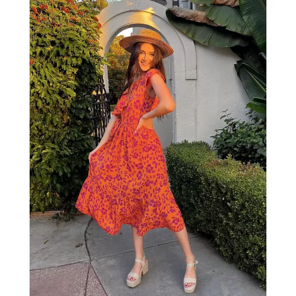 BTFBM Womens One Shoulder Maxi Dress Sleeveless Casual Summer Layered Ruffle Boho Floral Print Party Beach ALine DressesFloral Orange Purple