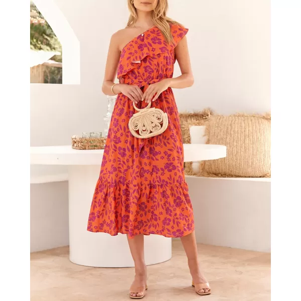 BTFBM Womens One Shoulder Maxi Dress Sleeveless Casual Summer Layered Ruffle Boho Floral Print Party Beach ALine DressesFloral Orange Purple