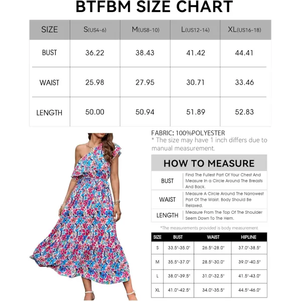 BTFBM Womens One Shoulder Maxi Dress Sleeveless Casual Summer Layered Ruffle Boho Floral Print Party Beach ALine DressesMulticolored Blue