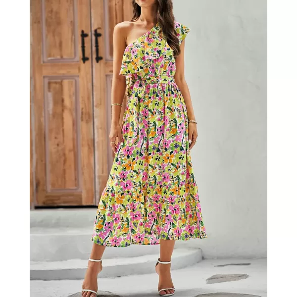 BTFBM Womens One Shoulder Maxi Dress Sleeveless Casual Summer Layered Ruffle Boho Floral Print Party Beach ALine DressesMulticolored Pink