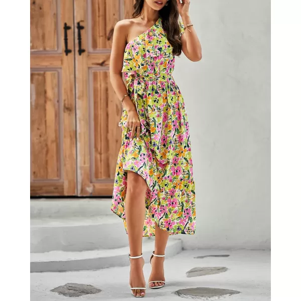 BTFBM Womens One Shoulder Maxi Dress Sleeveless Casual Summer Layered Ruffle Boho Floral Print Party Beach ALine DressesMulticolored Pink