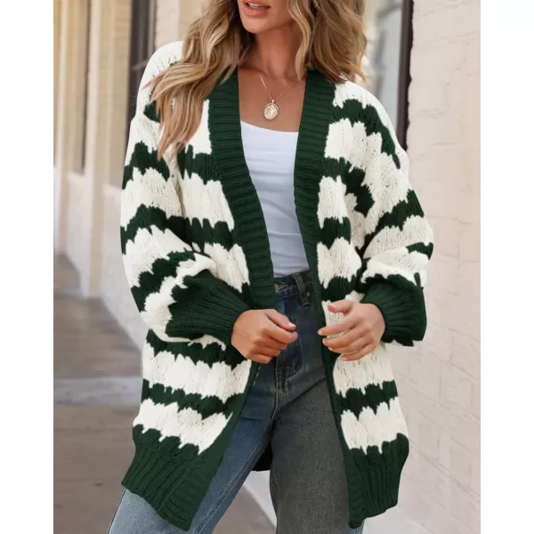 BTFBM Womens Open Front Cardigan Sweater 2024 Fall Winter Long Sleeve Loose Color Block Chunky Cable Knit Outerwear CoatArmy Green