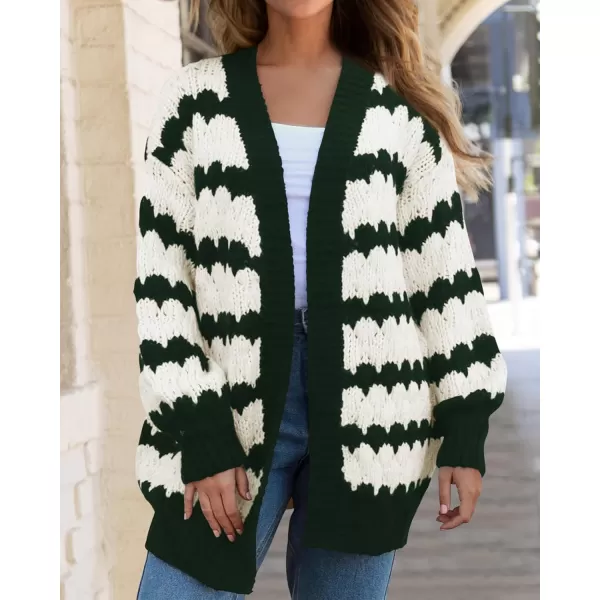 BTFBM Womens Open Front Cardigan Sweater 2024 Fall Winter Long Sleeve Loose Color Block Chunky Cable Knit Outerwear CoatArmy Green