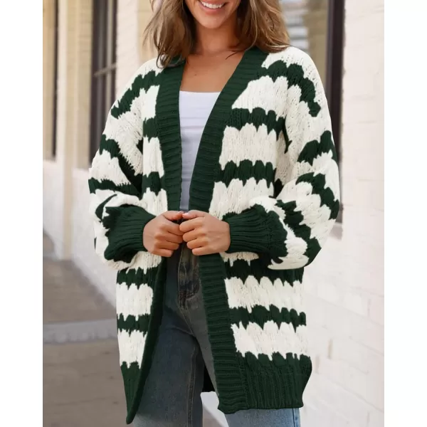 BTFBM Womens Open Front Cardigan Sweater 2024 Fall Winter Long Sleeve Loose Color Block Chunky Cable Knit Outerwear CoatArmy Green