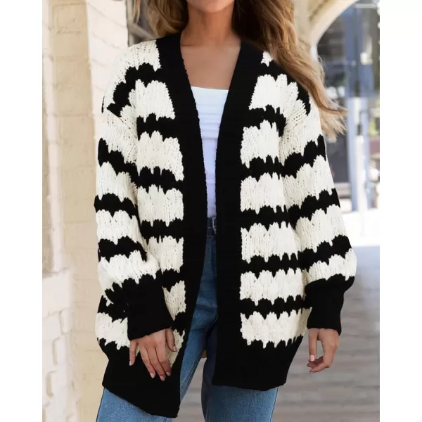 BTFBM Womens Open Front Cardigan Sweater 2024 Fall Winter Long Sleeve Loose Color Block Chunky Cable Knit Outerwear CoatBlack
