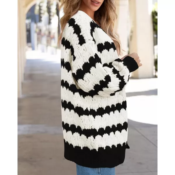 BTFBM Womens Open Front Cardigan Sweater 2024 Fall Winter Long Sleeve Loose Color Block Chunky Cable Knit Outerwear CoatBlack