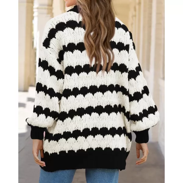 BTFBM Womens Open Front Cardigan Sweater 2024 Fall Winter Long Sleeve Loose Color Block Chunky Cable Knit Outerwear CoatBlack
